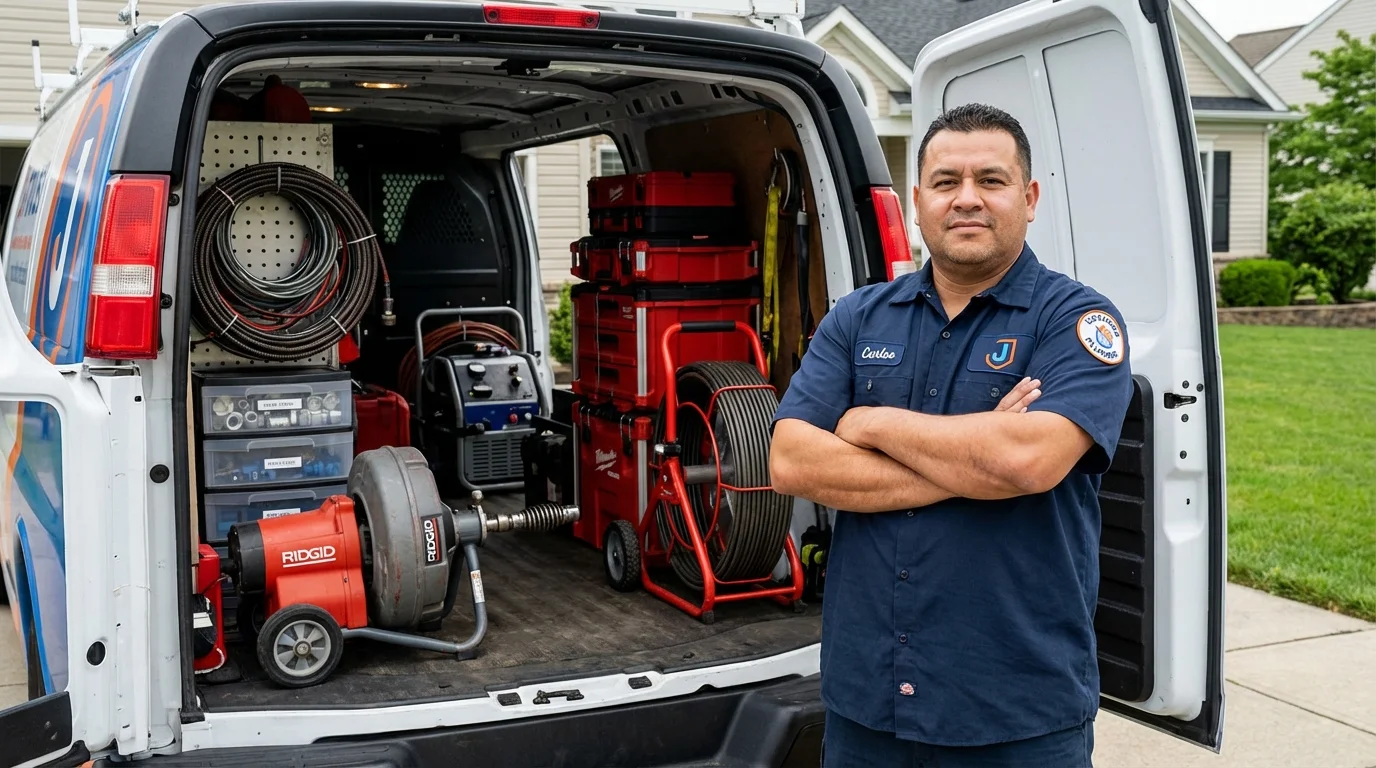 Professional drain cleaning equipment and Johns Plumbing LLC plumber in Milton