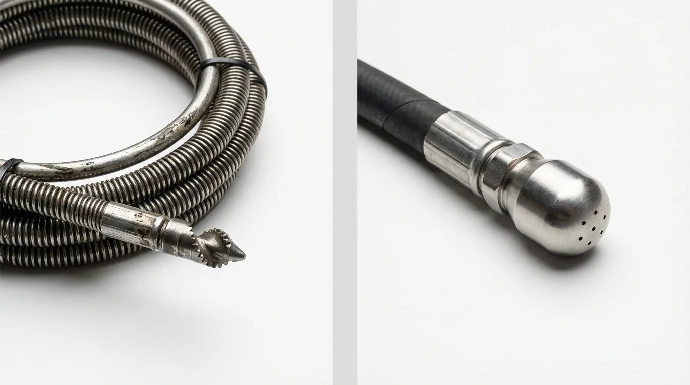 Drain snake cable and hydro jetting nozzle used for drain cleaning in Milton, PA