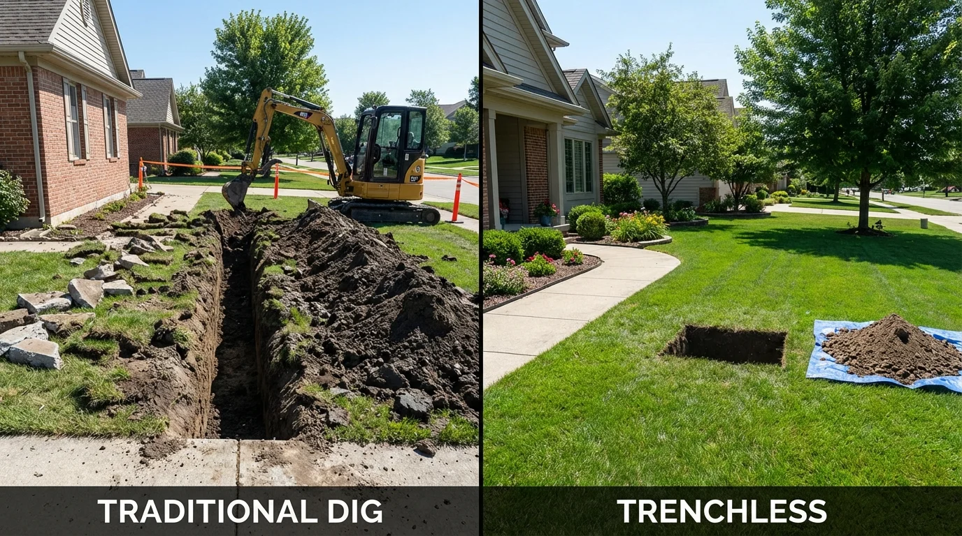 Trenchless sewer repair with minimal yard damage versus traditional excavation in Milton, PA
